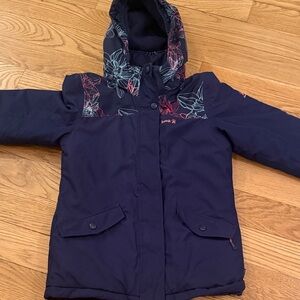 Kamik Girls Navy Jacket with Pink & Teal Floral Trim